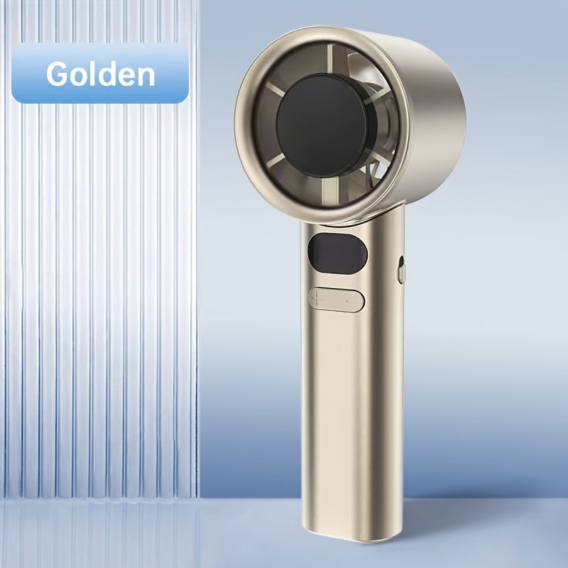 Compact USB Rechargeable Handheld and Desktop Fan with Digital Display High-Speed Turbofan Stepless Speed Beige Blue