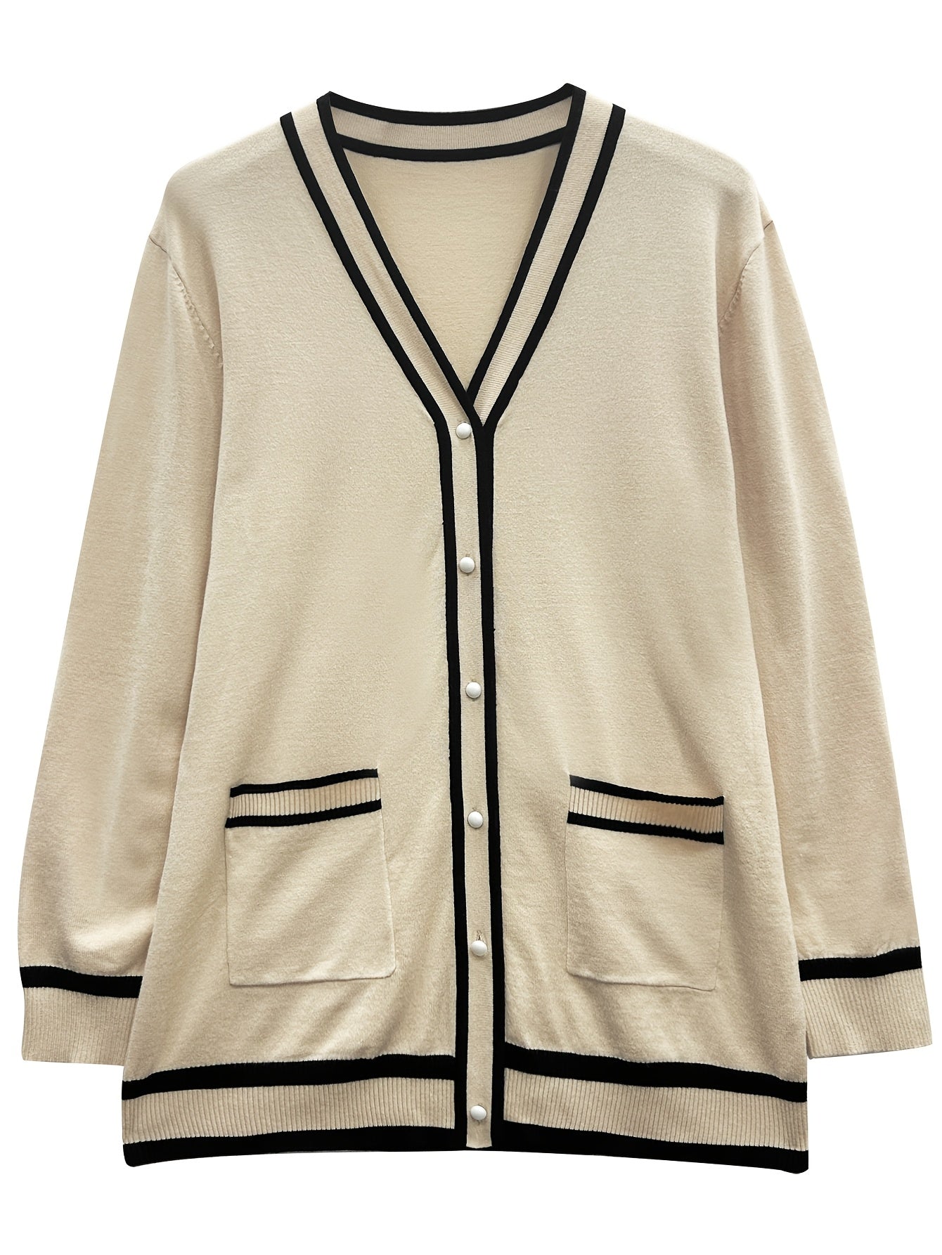 Cárdigan de mujer talla grande en negro y blanco con botones de perlas