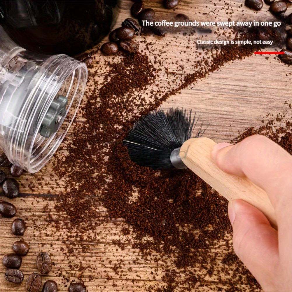 Cleaning Brush for Coffee Grinders Black Pig Bristles Cowhide Handle Lanyard Included
