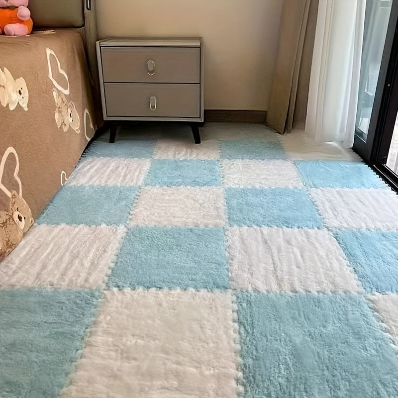 Juego de 24 alfombrillas de felpa floral entrelazadas de forma cuadrada para salón y dormitorio