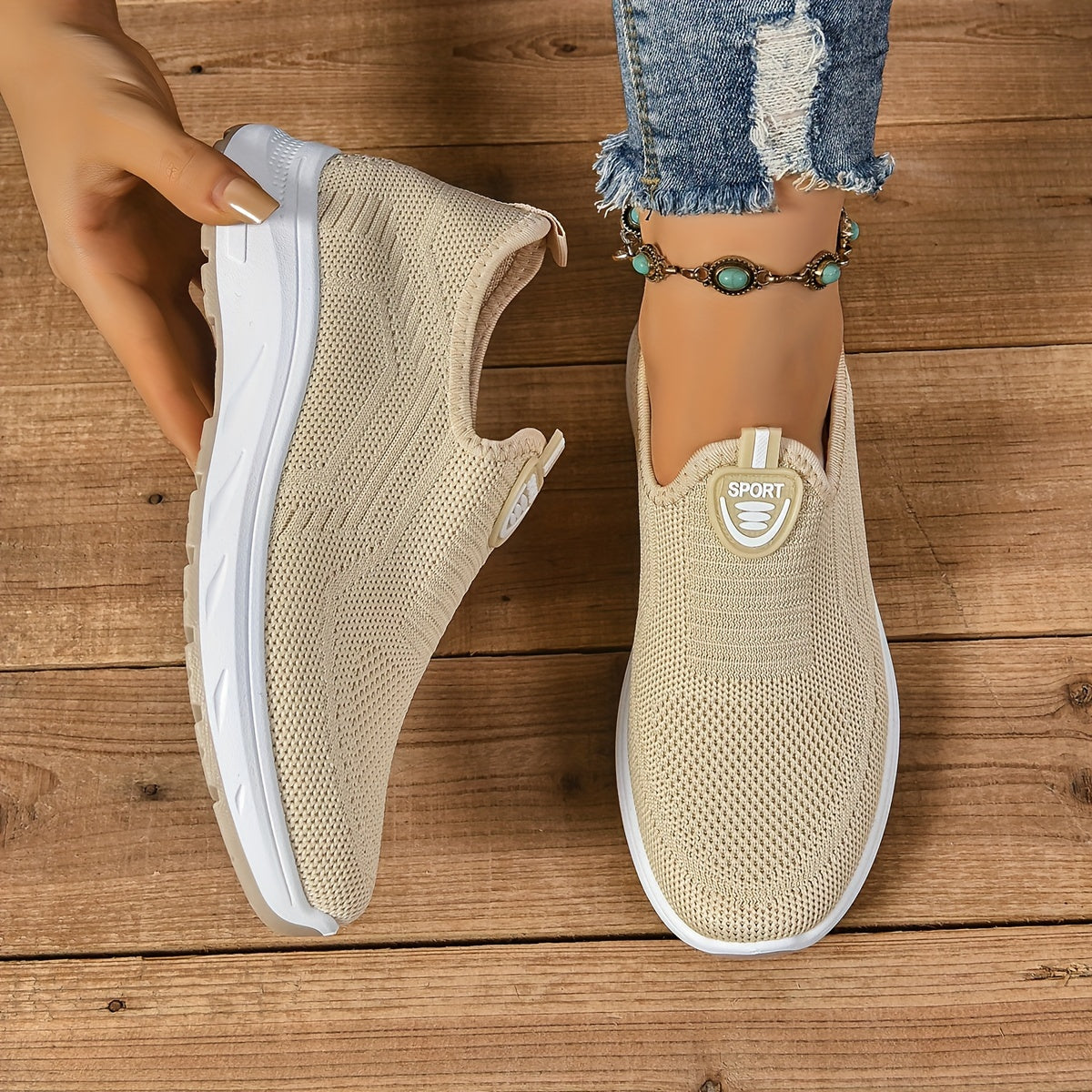 Women's Slip-On Sneakers in Knit Fabric Light Comfortable All-Season