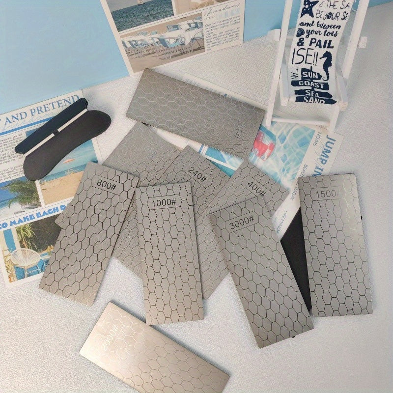 Ultra Thin Honeycomb Frosted Stone Seti 9 ta Oshxona Asboblari bilan, Teskari Tormozlangan Asos bilan, Professional Qaychi Asbobi, Qulay va Tez Tashqi Kampa Qaychi Asbobi.