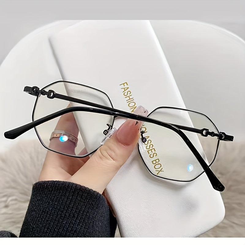 Polygonal Gold Metal Eyeglasses Frames with Flat Lenses for a Natural Look