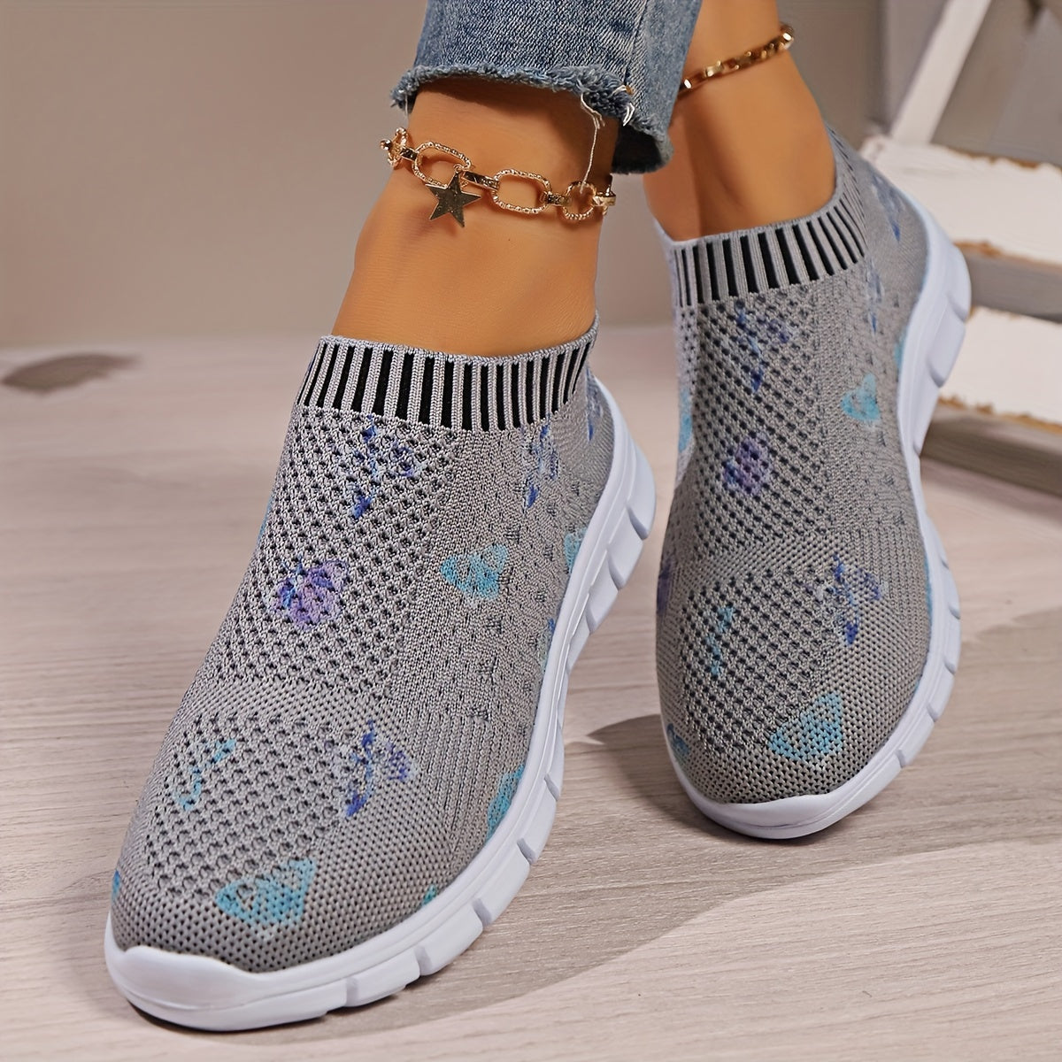 Women's Knitted Slip-On Sneakers with Platform Soft Sole and Breathable Design