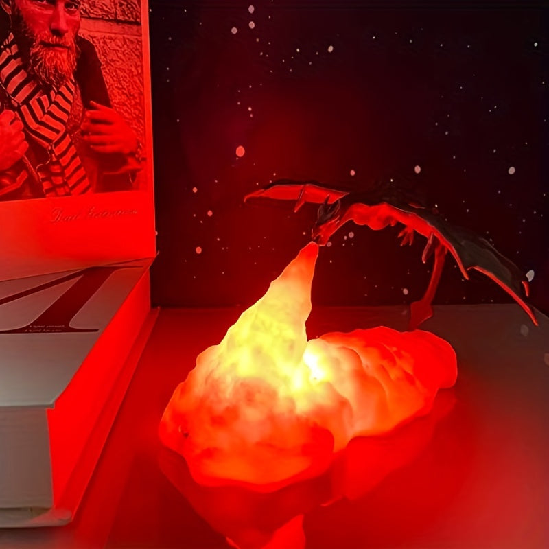 3D Printed Fire Dragon Table Lamp USB Rechargeable Night Light for Bedroom Living Room Decor