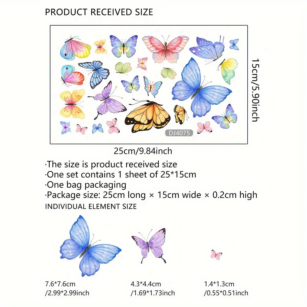 Vibrant Butterfly Window Stickers 25cm x 15cm Reusable Double-Sided Modern Design
