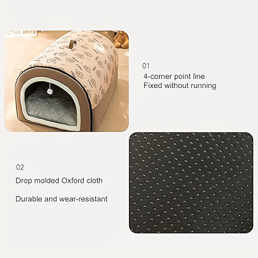 2-in-1 ajraladigan mushuk yotoq va it uyi, mo'ynali material va to'p shaklidagi ilova bilan. Qo'l tutqichi mavjud va barcha shakldagi hayvonlar uchun turli o'lchamlarda mavjud.