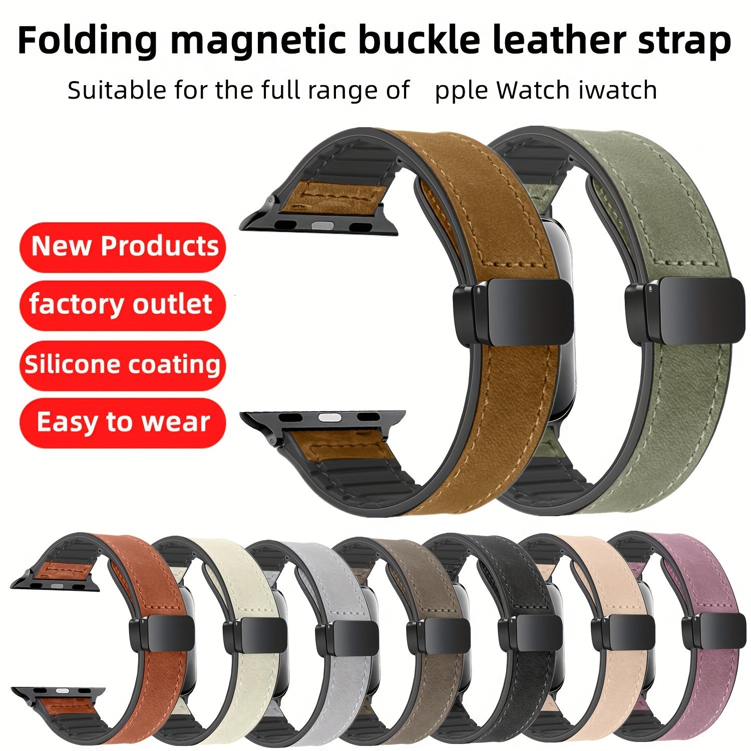Silicone Leather Watch Band for Apple Watch Series 1-9 and SE 38mm-49mm Compatible with Ultra2 Smartwatch Strap