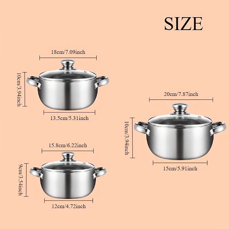 Stainless Steel Cookware Set of 6 Pots with Lids for Induction and Gas Cooking