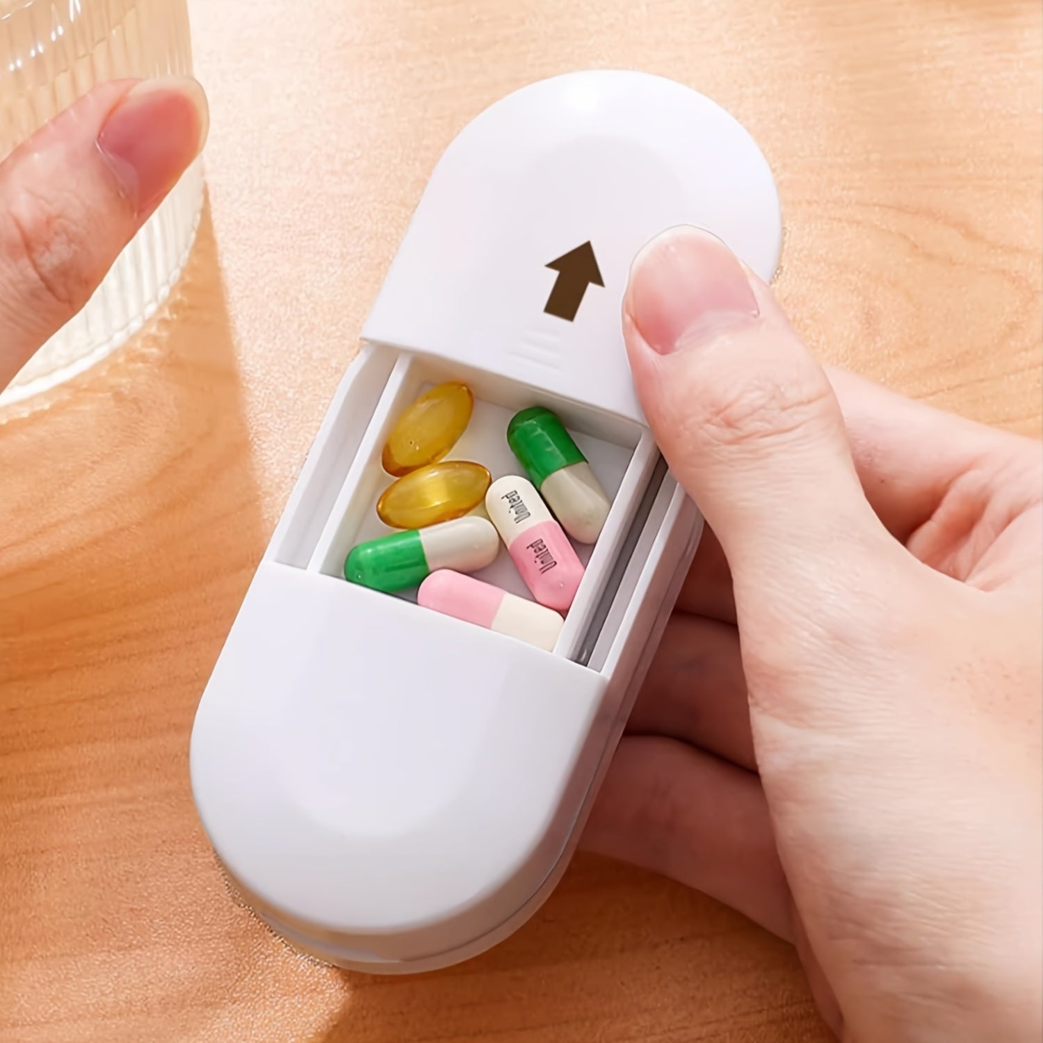 Travel-Size 2-in-1 Pill Cutter and Box Silicone Steel Portable Medication Splitter