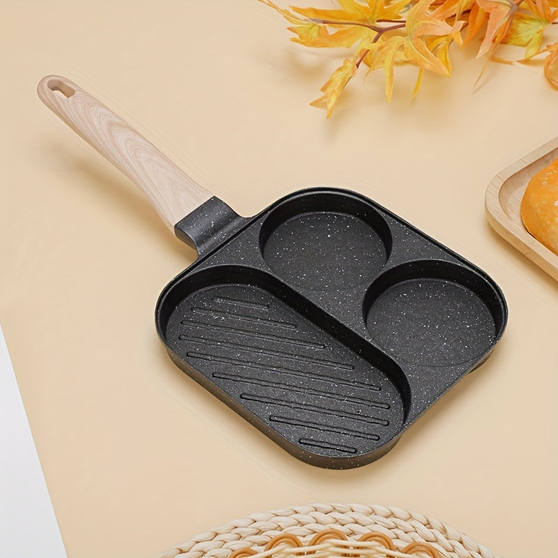 3-in-1 Aluminum Breakfast Skillet Cookware Set Non-Stick Stoneware Egg Steak No Electricity