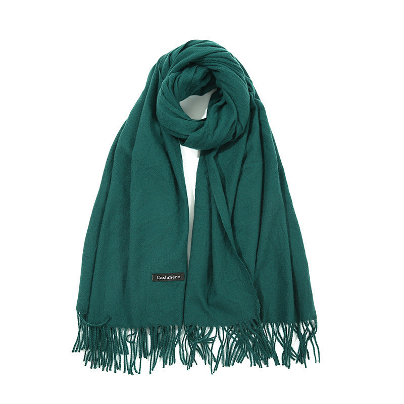 Cashmere-Feel Boho Tassel Scarf for Fall Winter Solid Colors Windproof Stylish