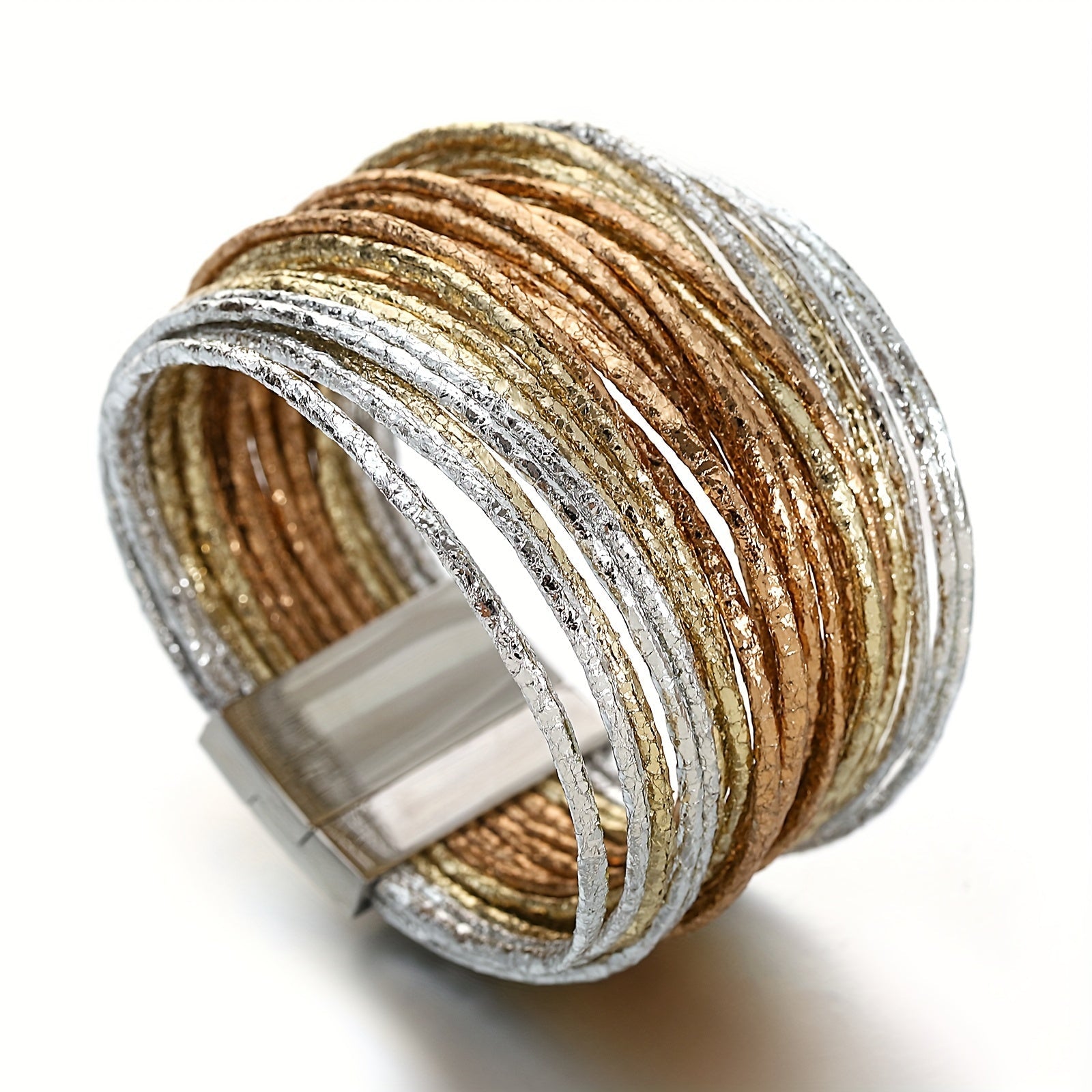 Multilayer Wrap Bracelet with Metallic Glitter Leather Magnetic Clasp for Men Women