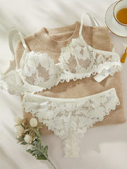 Women's Floral Lace Lingerie Set with Unlined Bra and Panties
