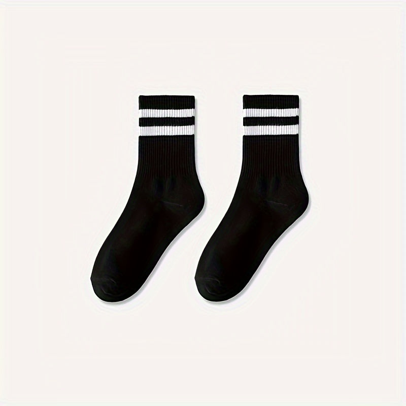 Men's Striped Crew Socks Pack of 3 Breathable Comfortable Outdoor Wear