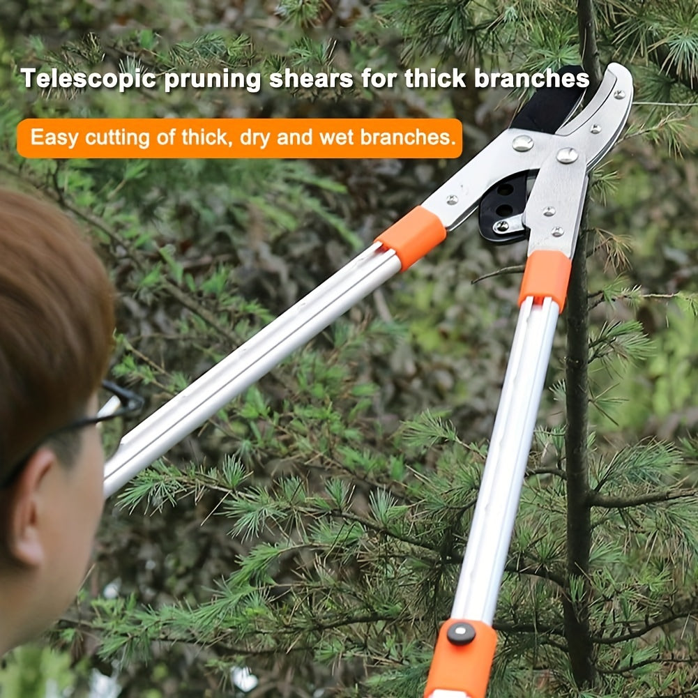 Adjustable Telescopic Tree Trimmer with Heavy-Duty Pruning Shears and High-Carbon Steel Blade