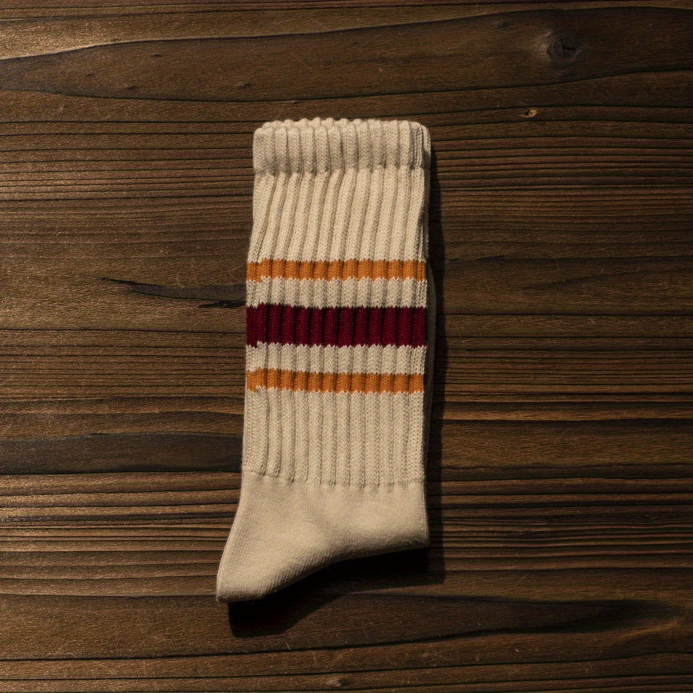 Men's and Women's Retro College Style Knit Socks Breathable Thick All-Season Cotton