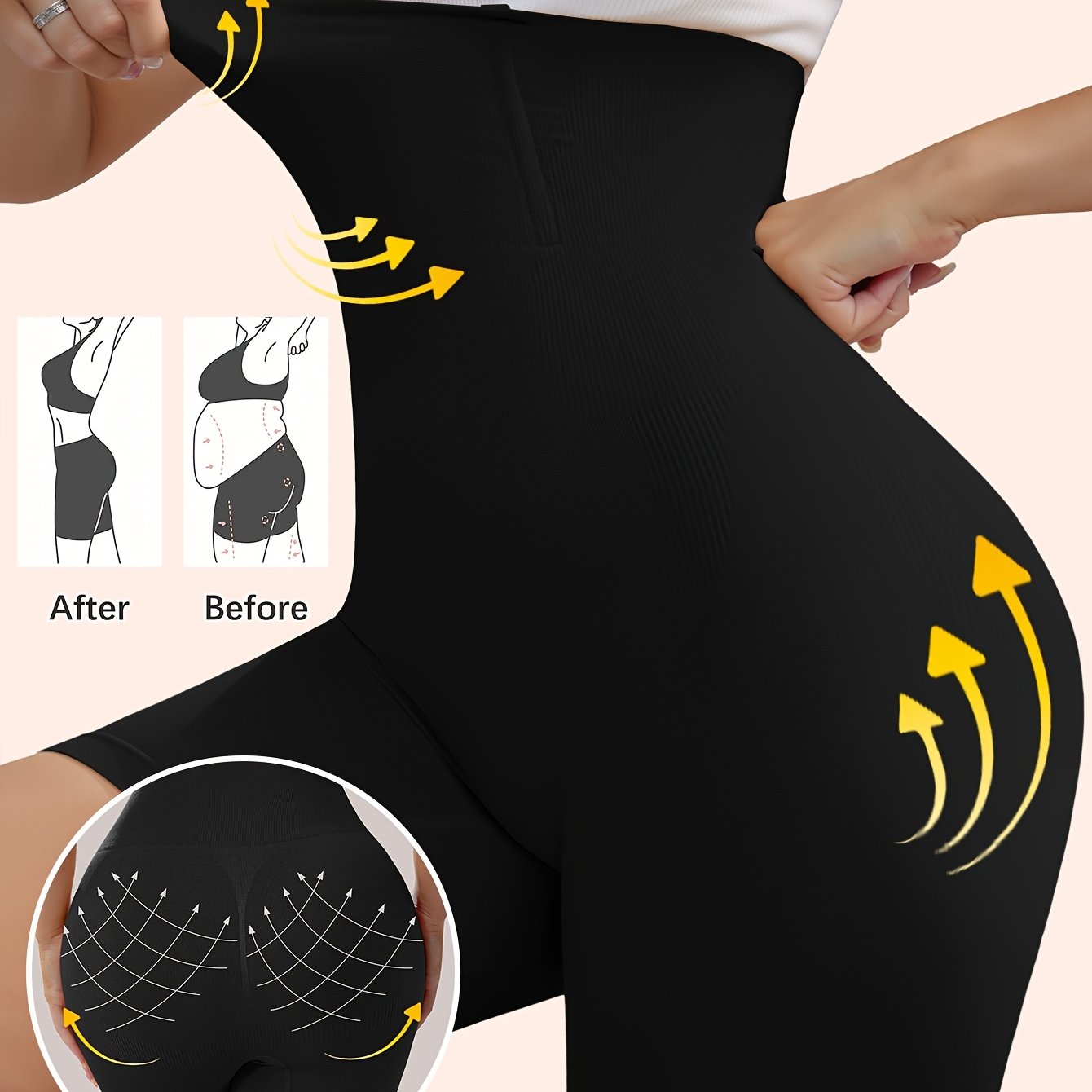 Women's High-Waist Tummy Control Shapewear Shorts Seamless Knit Polyamide Solid