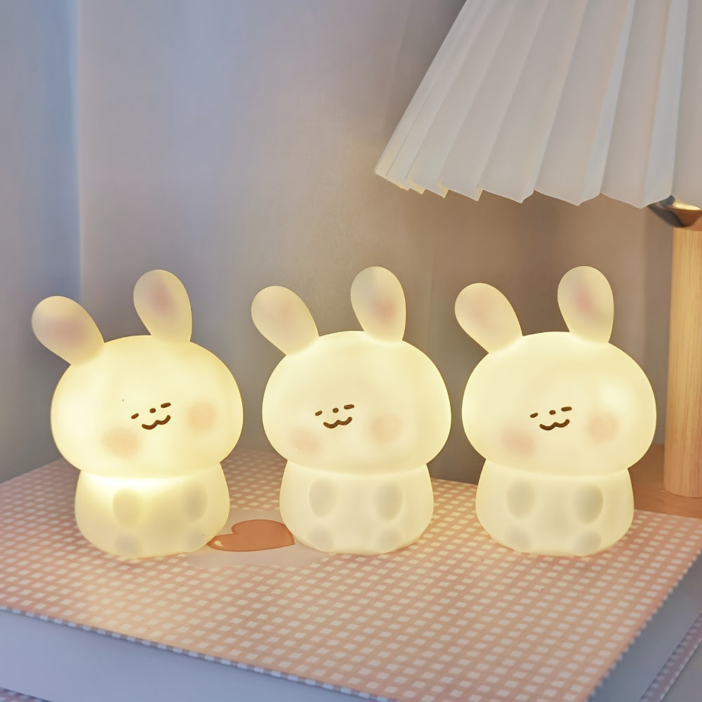Figurita decorativa luminosa Blush Rabbit para escritorio, de PVC blanco, alimentada por batería