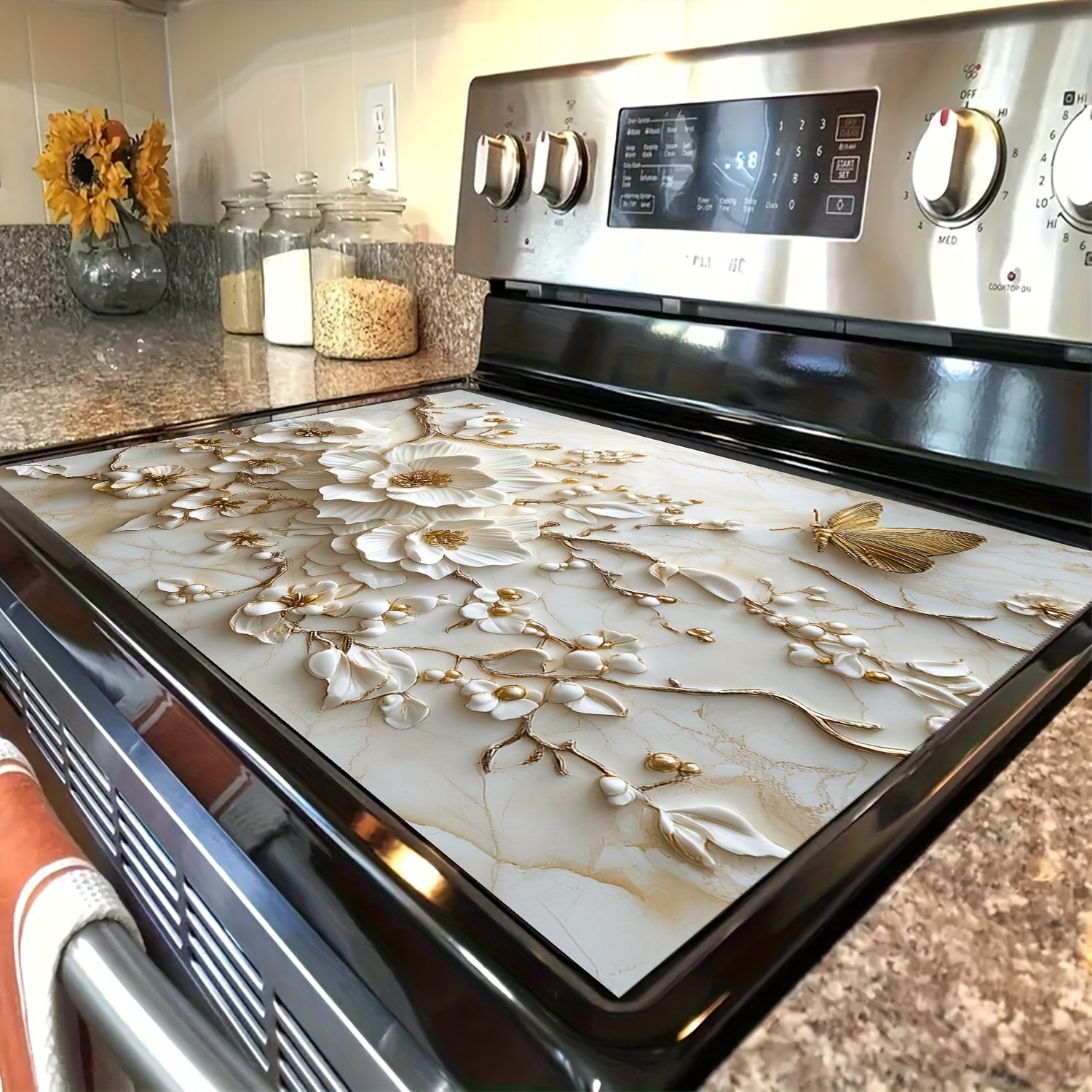 Alfombra antideslizante resistente al calor con diseño de mariposas y flores, 71.88cm x 52.07cm para estufas y hornos