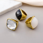 Ayollar uchun hashamatli kvadrat toshli uzuk, 18K qoplangan zirkoniy, zanglamaydigan po'latdan tayyor zargarlik buyumlari