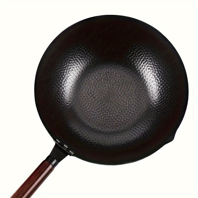 Sartén de hierro fundido para chef de 32cm, wok de fondo plano compatible con cocinas de gas e inducción