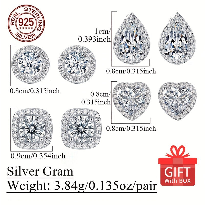 Sterling Silver Yurak shaklidagi Zirconia Stud Earinglar, gipoallergik sovg‘a qutisi