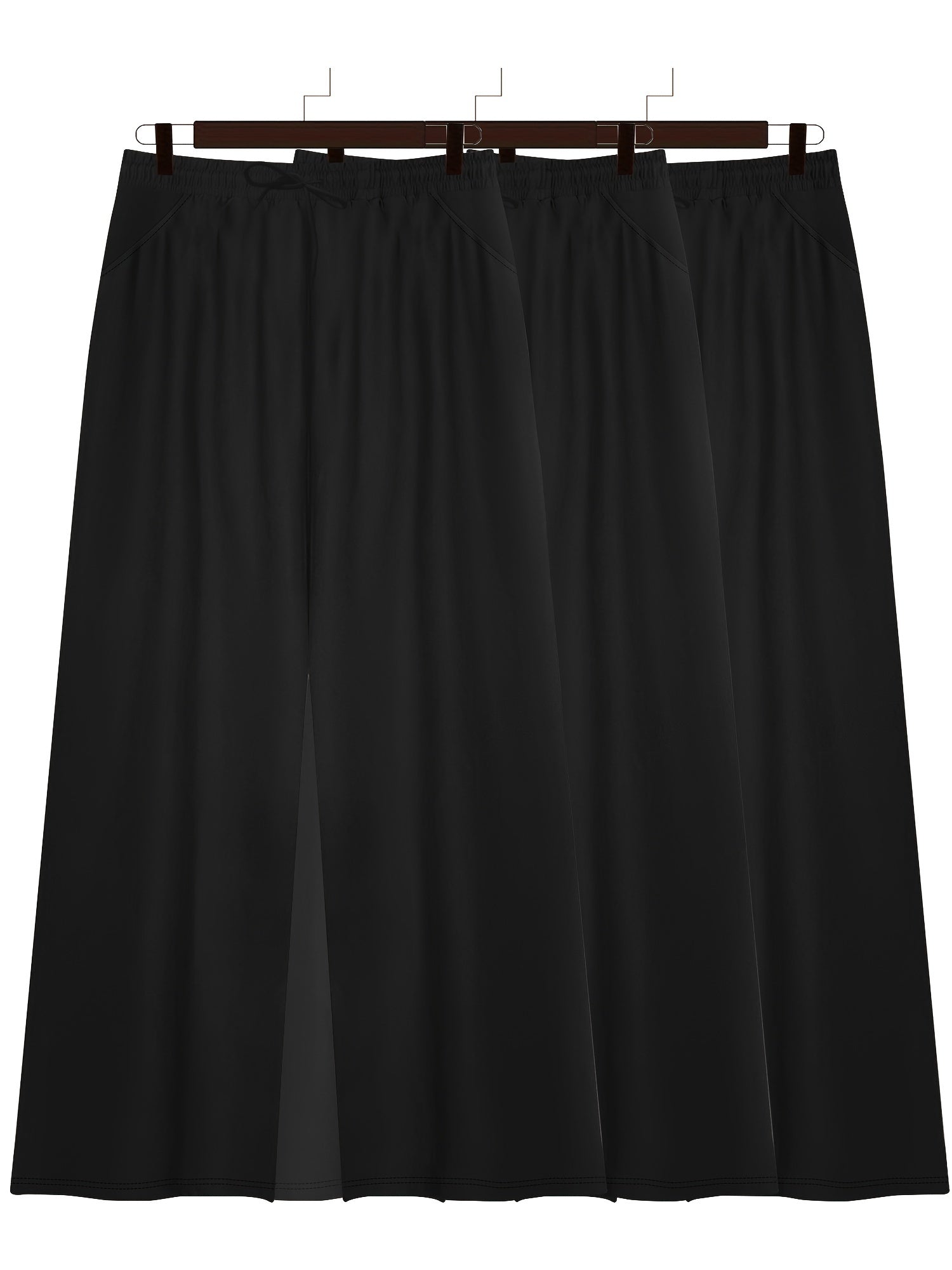 Plus Size High Waist Wide Leg Pants with Pockets and Drawstring in Solid Color 3-Pack