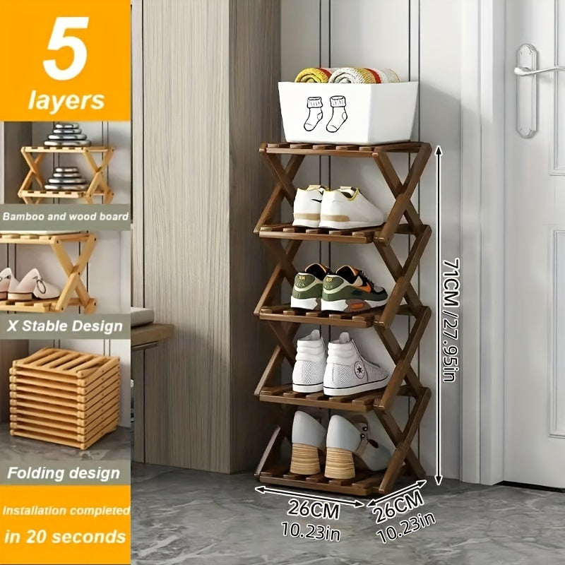 Bamboo Foldable Shoe Rack with Multiple Shelves Entryway Organizer