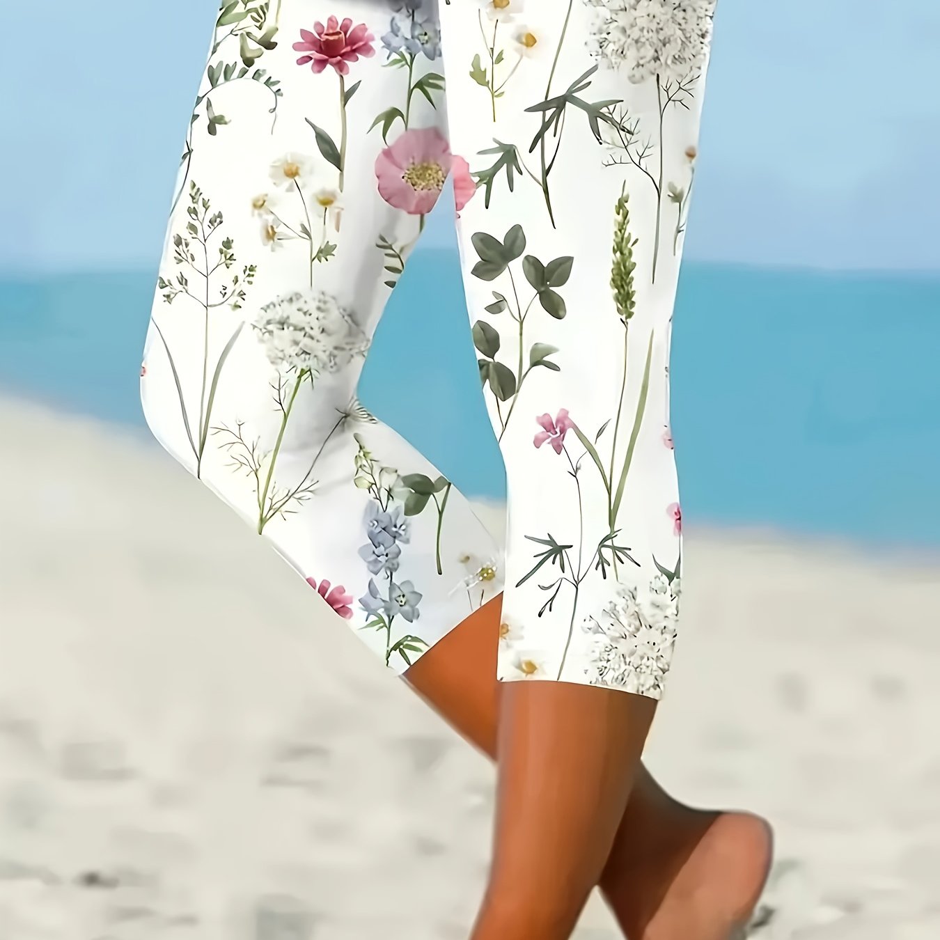 Plus Size Tie-Dye Stretchy Capri Leggings Polyester Casual All Seasons