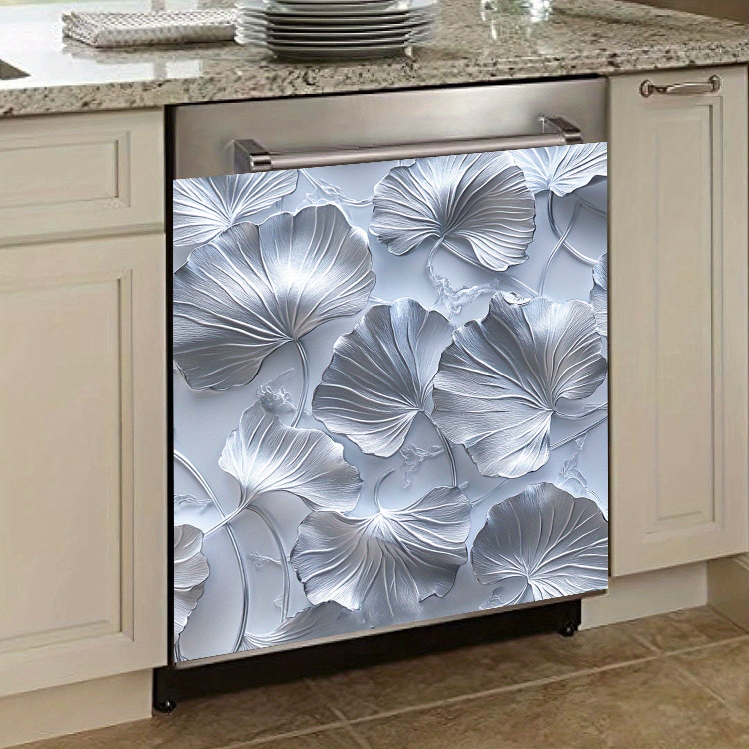 Магнитная крышка для посудомоечной машины с листом гинкго, водонепроницаемая, термостойкая металлическая панель, наклейка 58,5x65 см, декор для кухни