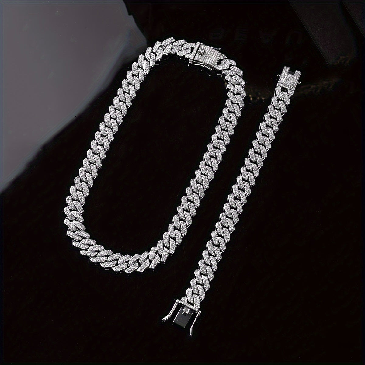 Set of 2 Punk Style Chain Necklace and Bracelet Unisex Jewelry for Men Women