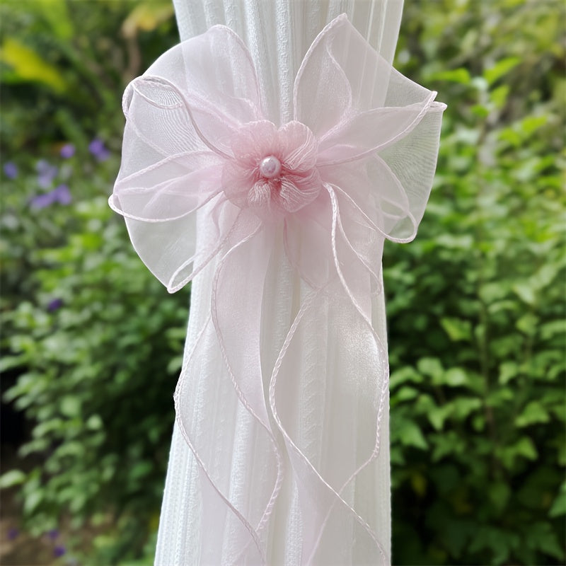 Nordic Style Lace Faux Pearl Flower Bow Curtain Tiebacks for Bedroom Living Room