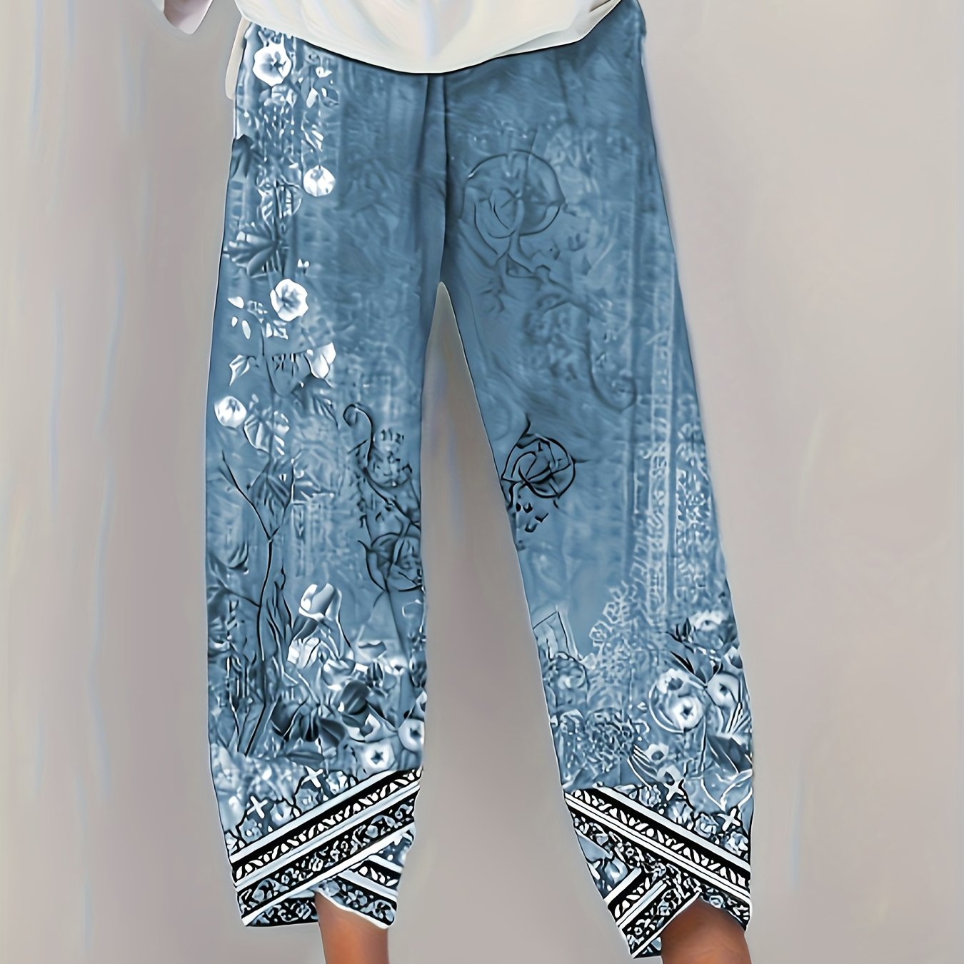 Plus Size Women's Elegant Long Pants Fashionable Wide Leg Trousers