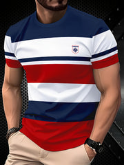 Men's Striped Short Sleeve T-Shirt with Crew Neck Digital Print All-Season Polyester Knit
