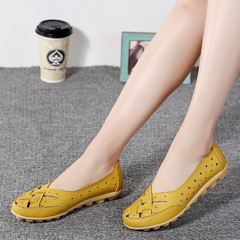 Women's Slip-On Flat Shoes with Hollow Out Design Breathable Lightweight Casual