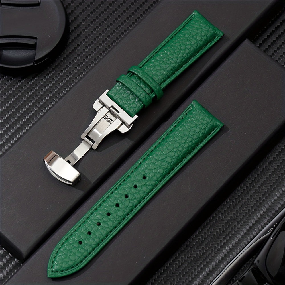 Synthetic Leather Watch Strap with Butterfly Clasp White Adjustable for Men Women