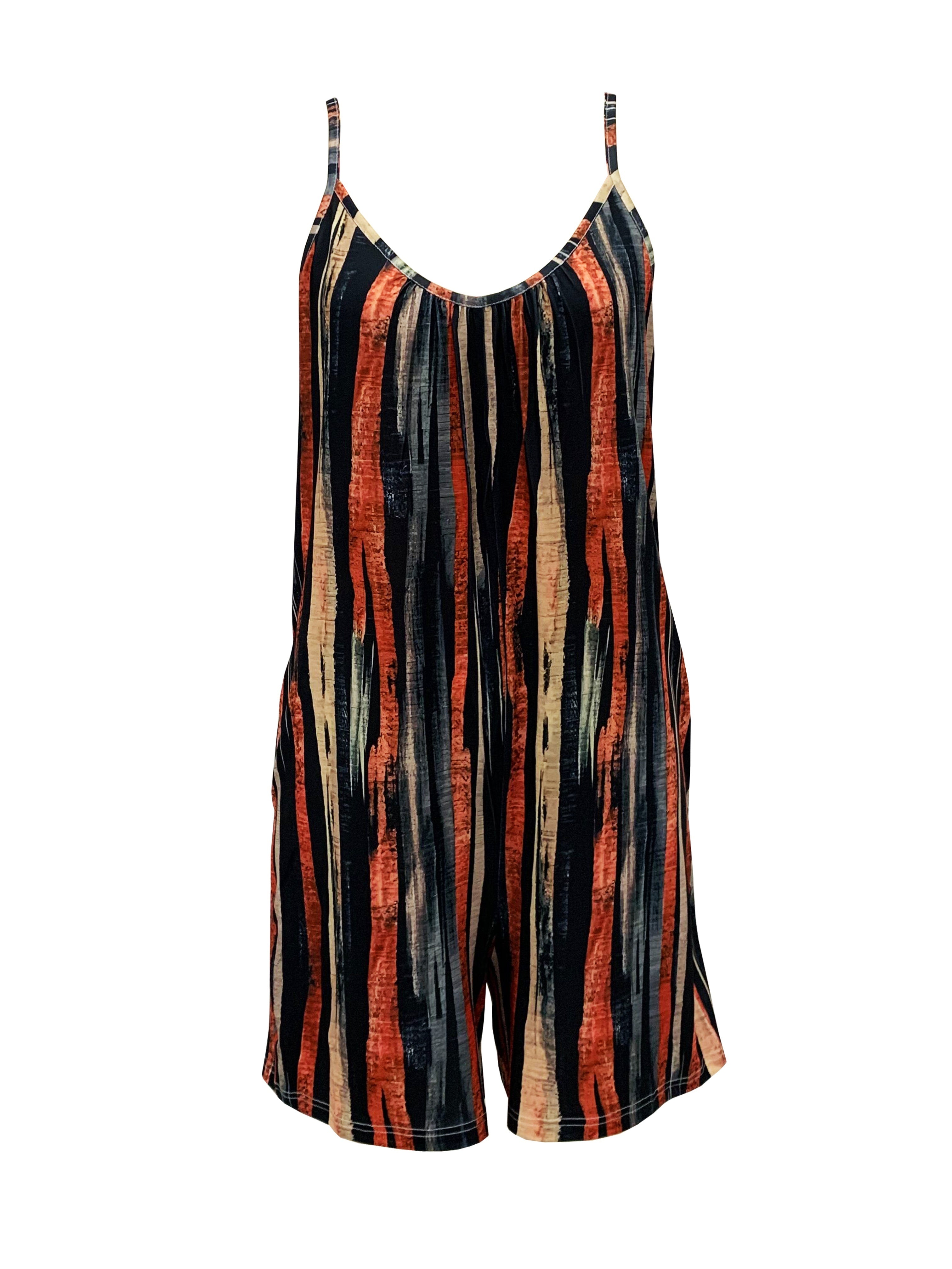 Plus Size Women's Summer Sleeveless Striped Romper with Pockets