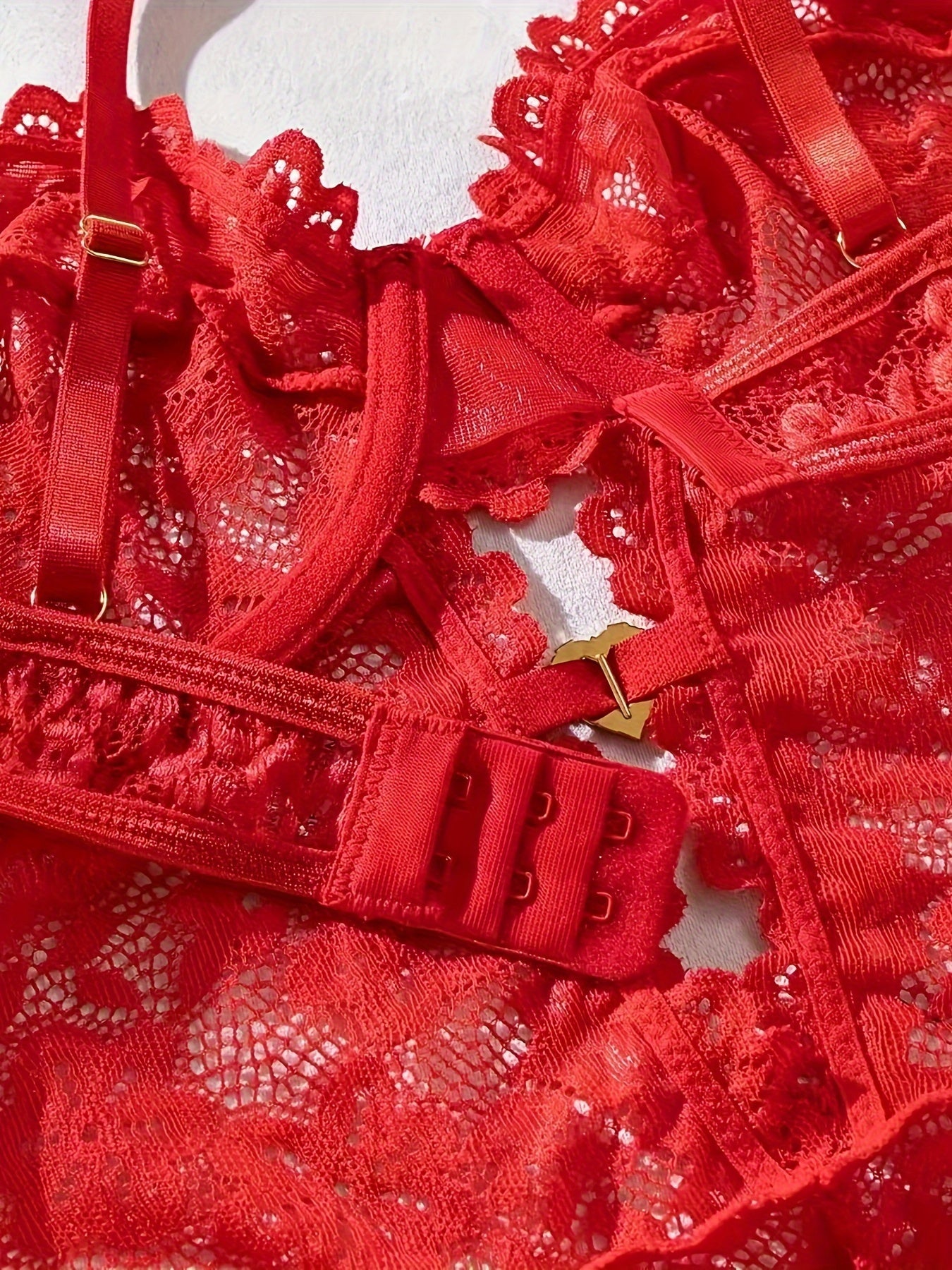 Women's Floral Print Lingerie Bodysuit with Bowknot and Mesh Hollow Design