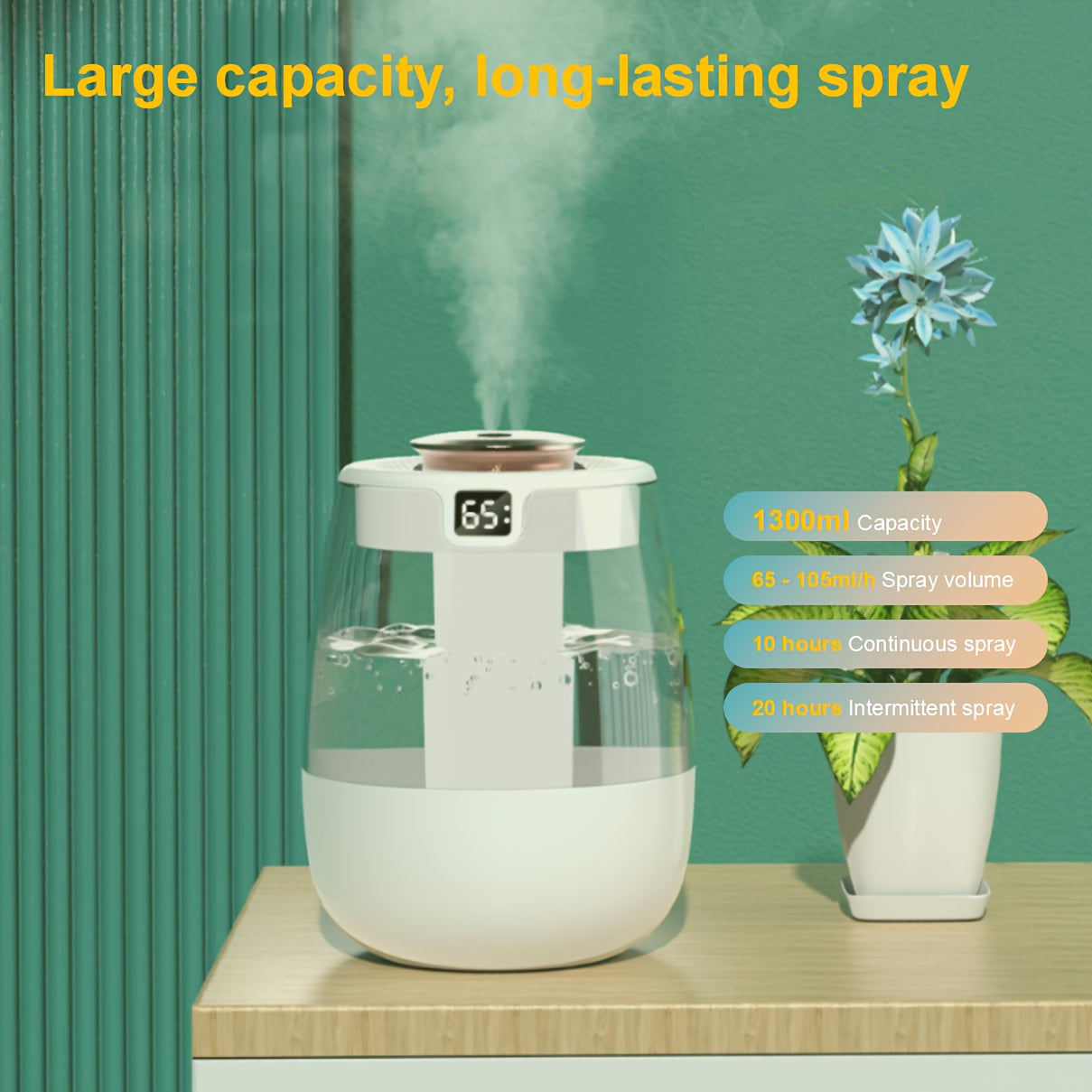 Dual Spray Humidifier with Digital Humidity Display for Home Office Dorm