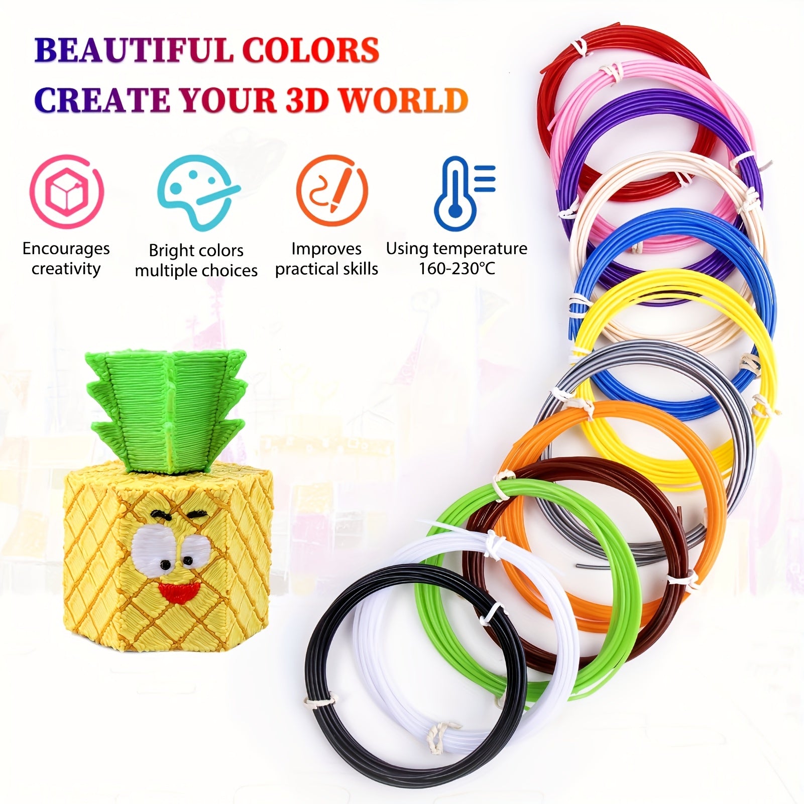 40 Pack 1.75mm PLA Filament for 3D Pen 4724 Inches Random Colors