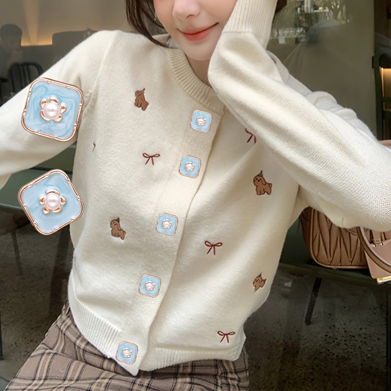 Set of 10 Square Alloy Buttons with Pearls and Flowers for Sewing Crafts and Clothing Accessories