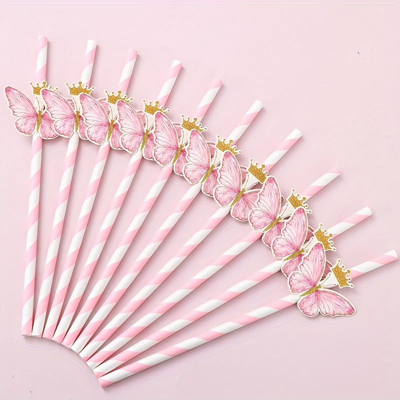 Pink Butterfly Paper Straws for Children's Parties and Celebrations 20 Pack