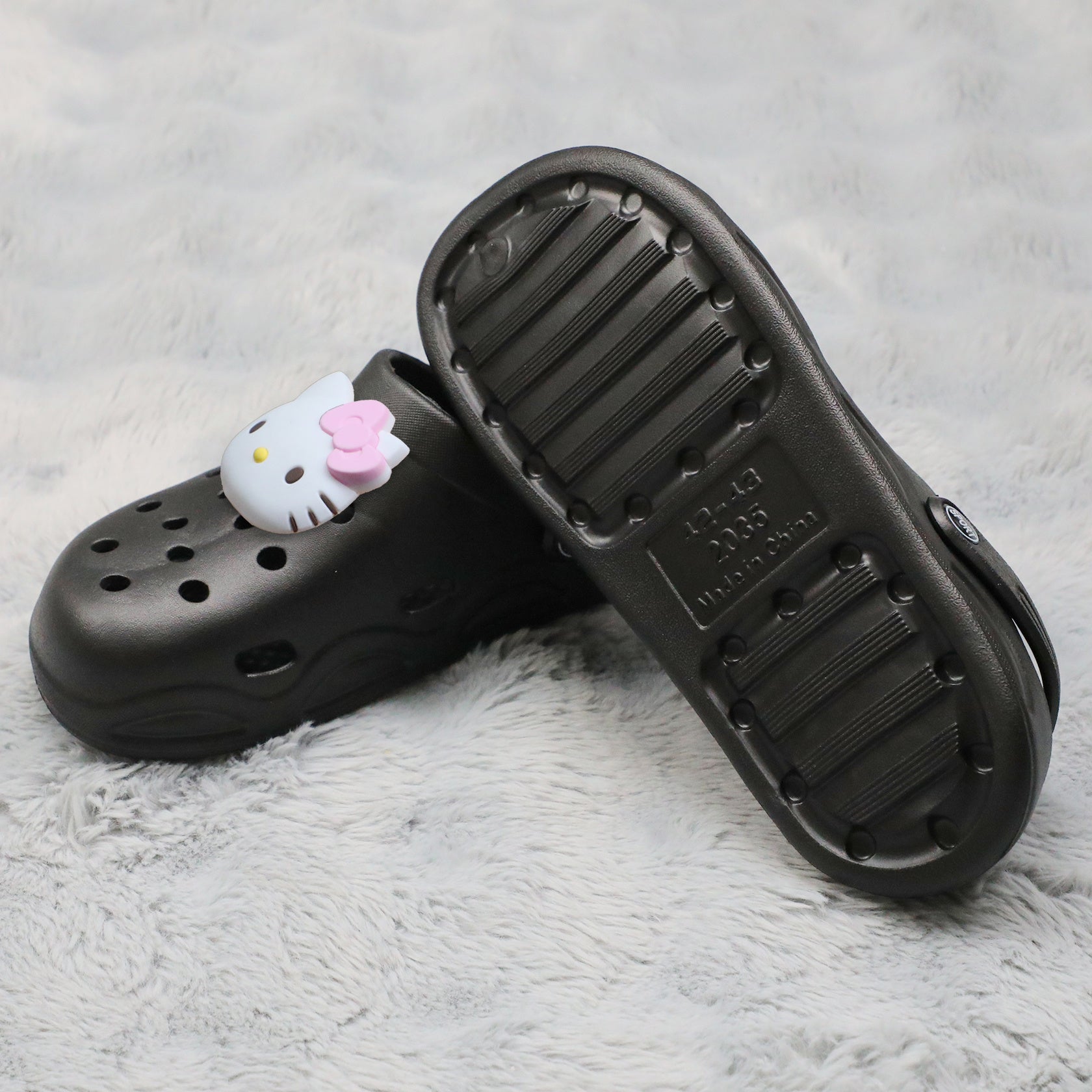 Women's Summer Black EVA Sandals with Pink Bows Flat Slippers