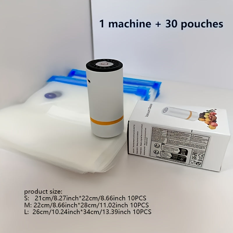 Portable Vacuum Sealer with USB Charging and Includes Three Sizes of Vacuum Bags for Food Storage