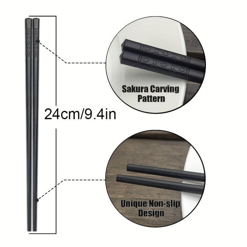 Juego de 5 palillos reutilizables con diseño de flor de cerezo, aptos para lavavajillas, para comer y entretener