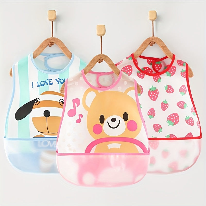 Baby Bibs Set for Children Up to 6 Years Water-Resistant Cartoon Design Polyester Easy to Clean