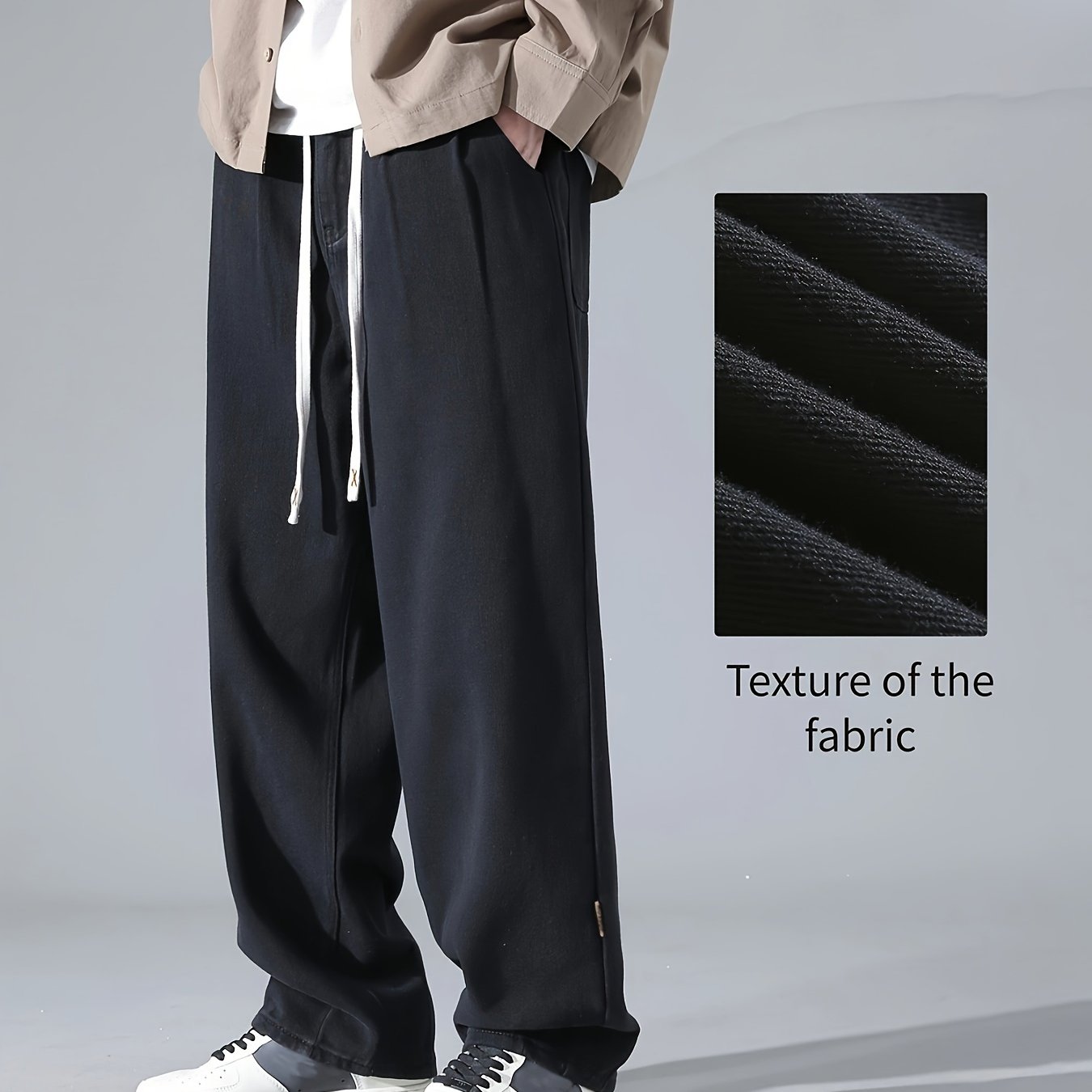 Men's Cotton Cargo Pants Wide Leg Drawstring Casual Spring Fall Winter
