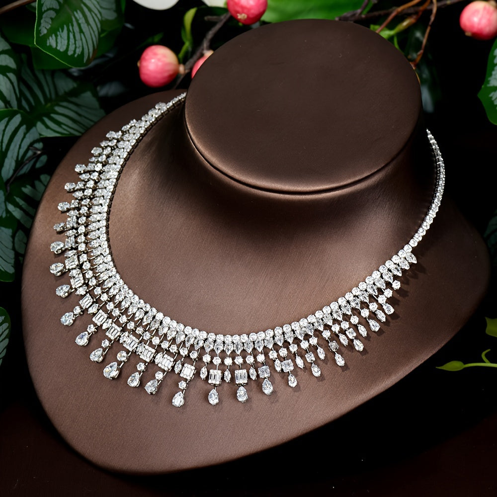 Conjunto de joyería nupcial con adornos de rhinestone: collar, pendientes, pulsera y anillo