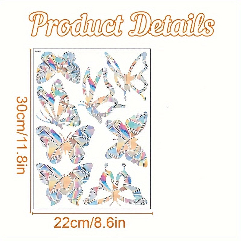 Блестящая радужная призматическая бабочка-ловец солнца - антистатичный декор для окон из ПВХ, наклейка на стекло для предотвращения столкновений дома и в офисе